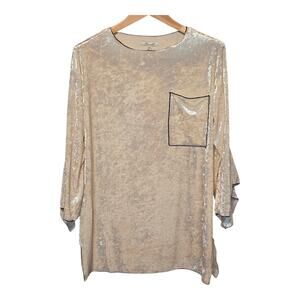Sensemill Crushed Velvet Tunic Mini Dress Womens Medium Champagne Bell Sleeve